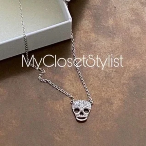 Swarovski Skull 925 Necklace NEW! Crystals Studded Sterling Silver RARE nib - Picture 1 of 6